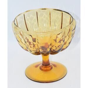 Empoli Mid Century Hand Blown Amber Glass Pedestal Compote Bowl